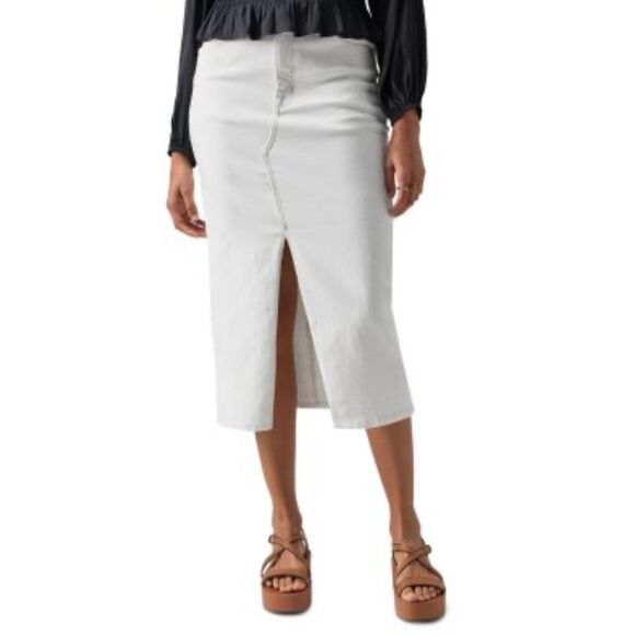 Sanctuary Womens High Rise Front Slit Denim Midi Pencil Skirt White Size 24 NWT - Picture 1 of 12
